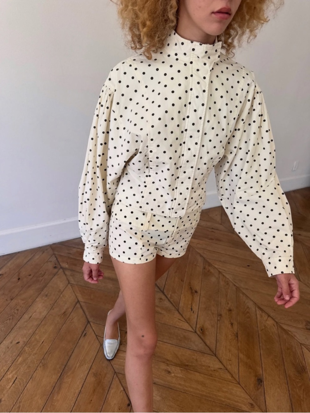 Belle Anna Globo Jacket in White Polka Dot, Size S
